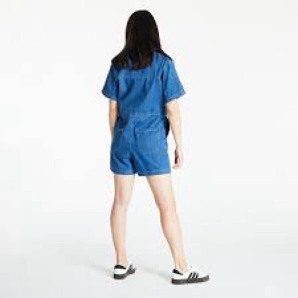 adidas Originals Blue Denim Short Romper - Picture 2 of 6